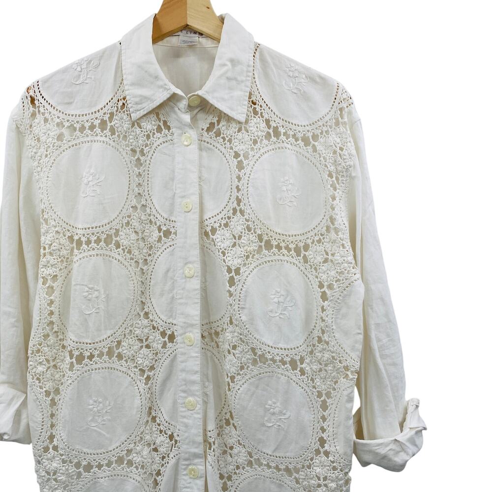 Vintage The Limited white crochet linen blend button down